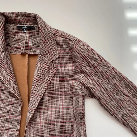 Papaya Plaid Open Front Tan Neutral Coat for Fall Size Medium - Picture 6 of 14